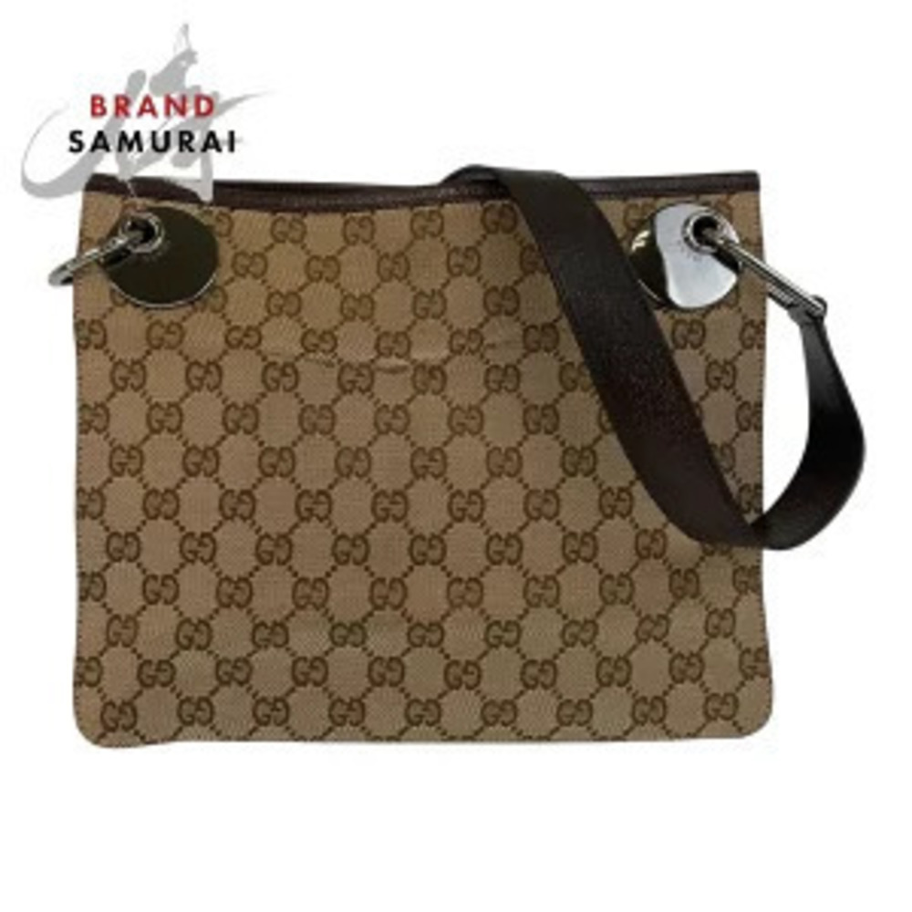 Gucci Beige Brown GG Canvas Leather Shoulder Bag Pouch